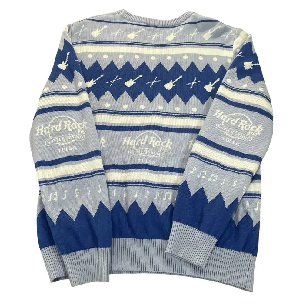 Hard Rock Hotel Casino Tulsa Sweater Men's Large Penguin Guitar Winter Theme